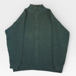 GAP Vintage Women's Dark Green Cable Knit Turtleneck Sweater MEDIUM Ramie Cotton